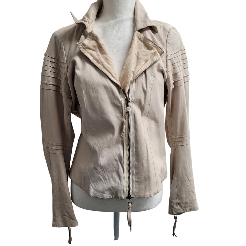 Sundance Beige Leather Moto Jacket